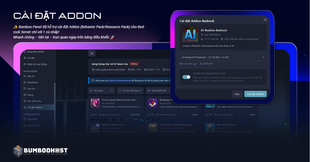 Cài đặt Addon BumbooHost
